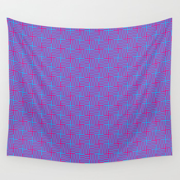 Geometrical abstract pink teal stripes squares pattern Wall Tapestry