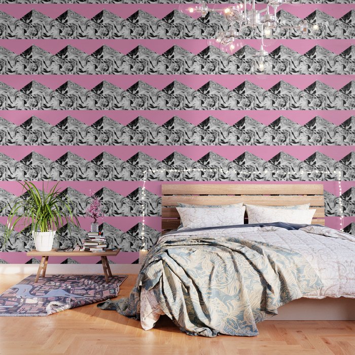 Pink Black and White Marble Colour Blocking Wallpaper