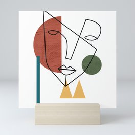 Monoline Face on Geometric Shapes Mini Art Print