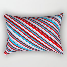 [ Thumbnail: Eyecatching Sky Blue, Dark Red, Deep Sky Blue, Red & Lavender Colored Lines/Stripes Pattern Rectangular Pillow ]
