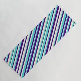 [ Thumbnail: Turquoise, Indigo, and Beige Colored Lines/Stripes Pattern Yoga Mat ]