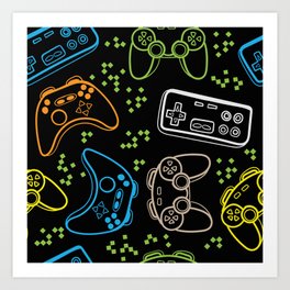 Seamless bright pattern with joysticks. gaming cool print Art Print