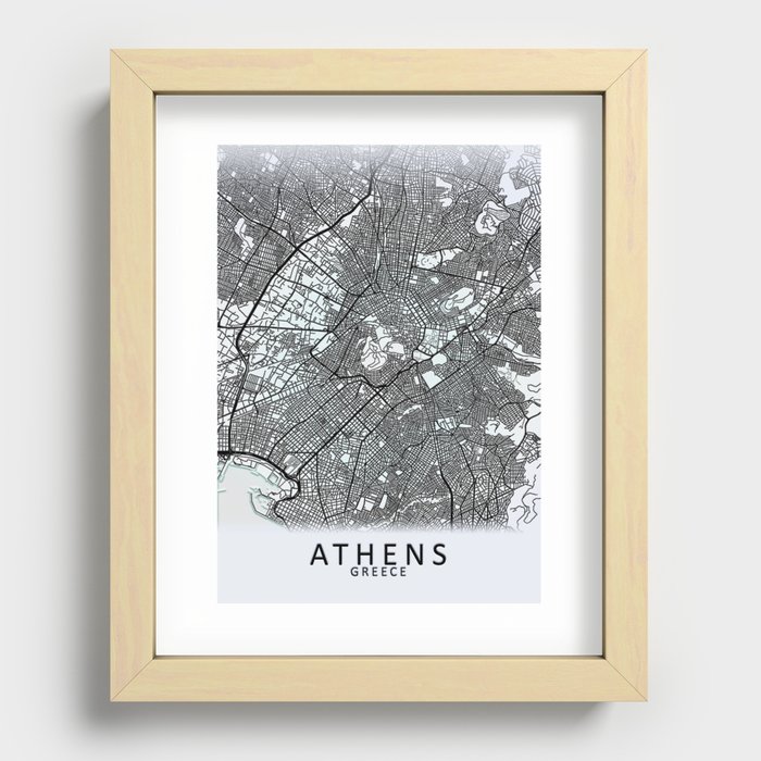 Athens, Greece, White, City, Map Recessed Framed Print