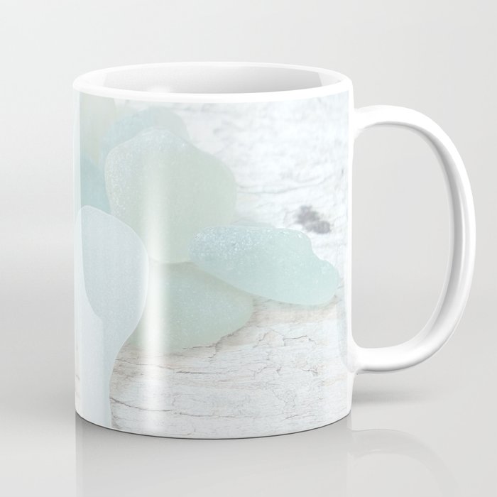 Pastel Pale Turquoise Sea Glass Faded Sea Foam Colors on White Weathered Wood - Photo 6 of 8 Coffee Mug