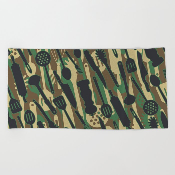 Chef Cooking Kitchen Cook Camo WOODLAND Beach Towel