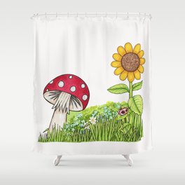 Ladybug Mushroom and Sunflower Shower Curtain