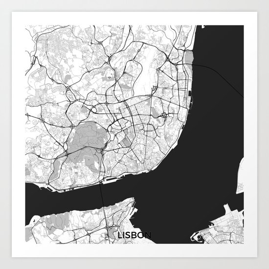 Lisbon Map Gray Art Print