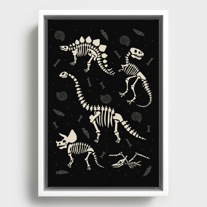Dinosaur Fossils on Black Framed Canvas