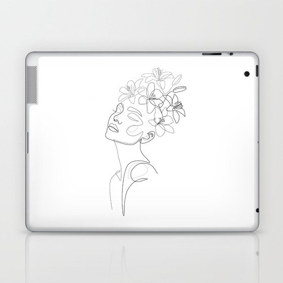 Lily Beauty / Floral girl portrait drawing Laptop & iPad Skin