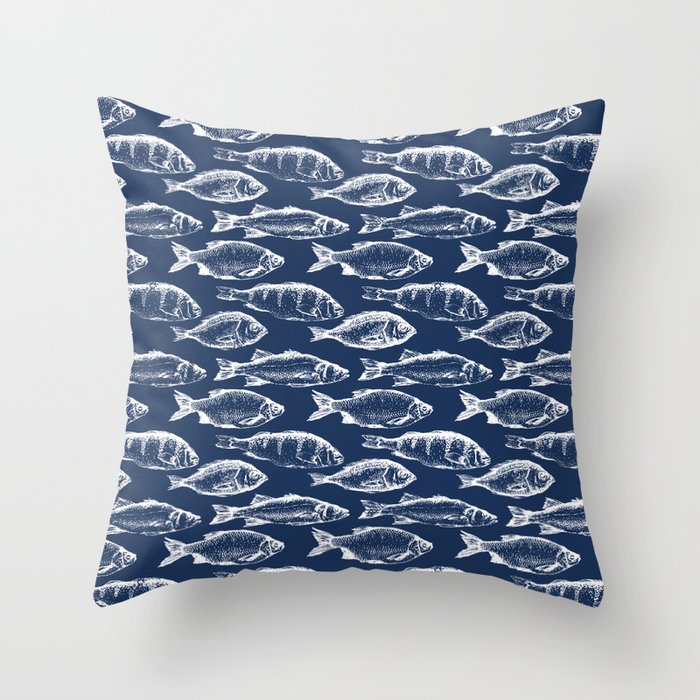 Fish // Navy Blue Throw Pillow