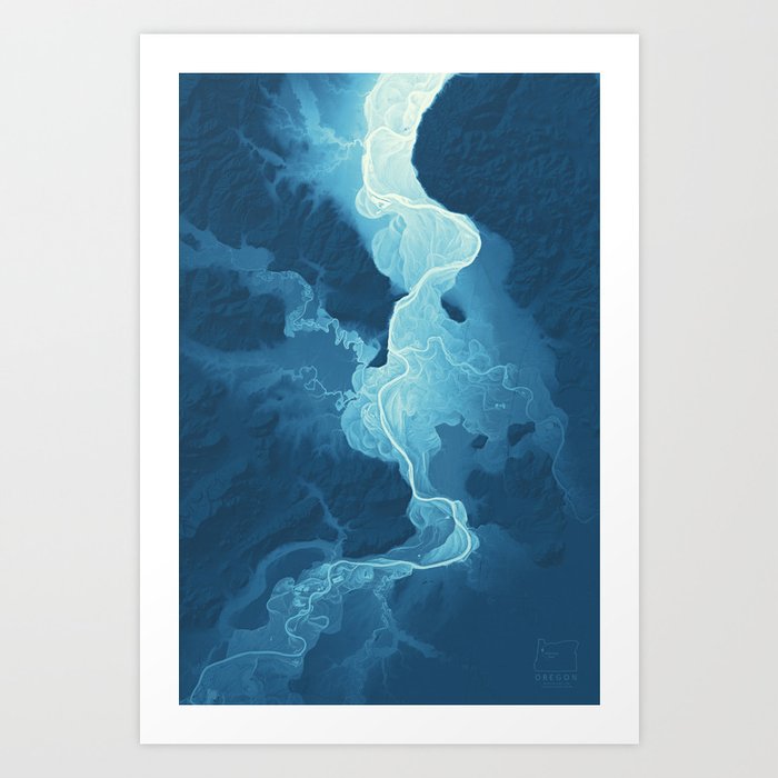 Willamette Channels 10-year Anniversary—Powder Blue with subtle shaded relief Art Print