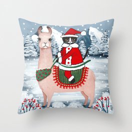 Santa Claws Cat and Llama Throw Pillow