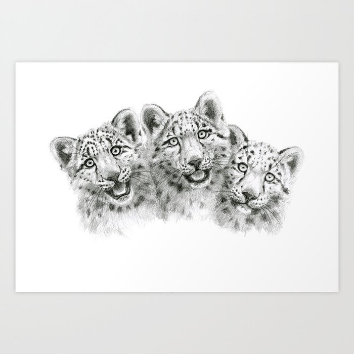 Snow Leopard Cubs Sk056 Art Print By S Schukina Society6