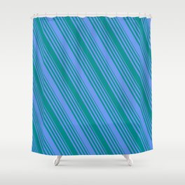 [ Thumbnail: Cornflower Blue and Dark Cyan Colored Striped/Lined Pattern Shower Curtain ]