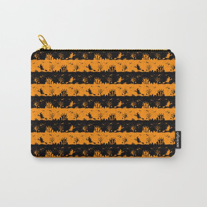 Light Pumpkin Orange and Black Halloween Nightmare Stripes Carry-All Pouch