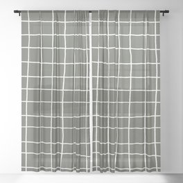 Dark Green White Thin Checkerboard Square Grid Pattern 2023 Color of the Year Valspar Flora 5004-2C Sheer Curtain
