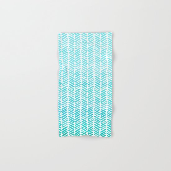 Handpainted Chevron pattern-small-light green and aqua Hand & Bath Towel
