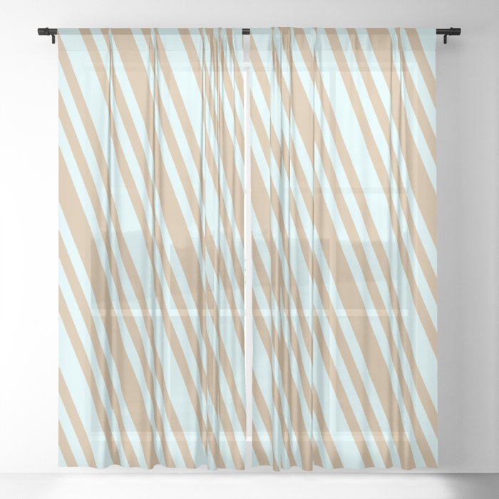 Light Cyan & Tan Colored Striped Pattern Sheer Curtain
