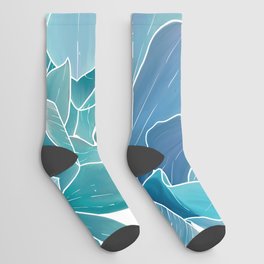 Modern Mint Teal Blue Watercolor Tropical Orchid Floral Socks