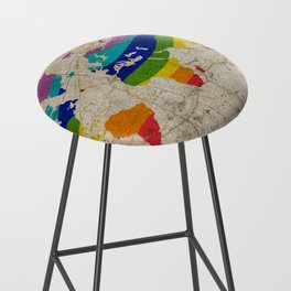Rainbow color painted world map on dirty old grunge cement wall Bar Stool