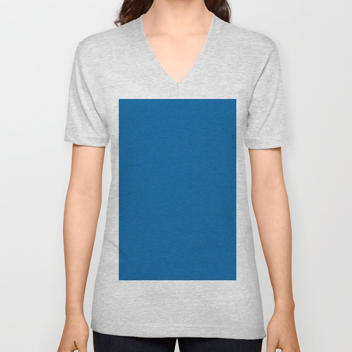 Dark Blue Solid Color Pairs Pantone Directoire Blue 18-4244 TCX Shades of Blue Hues V Neck T Shirt