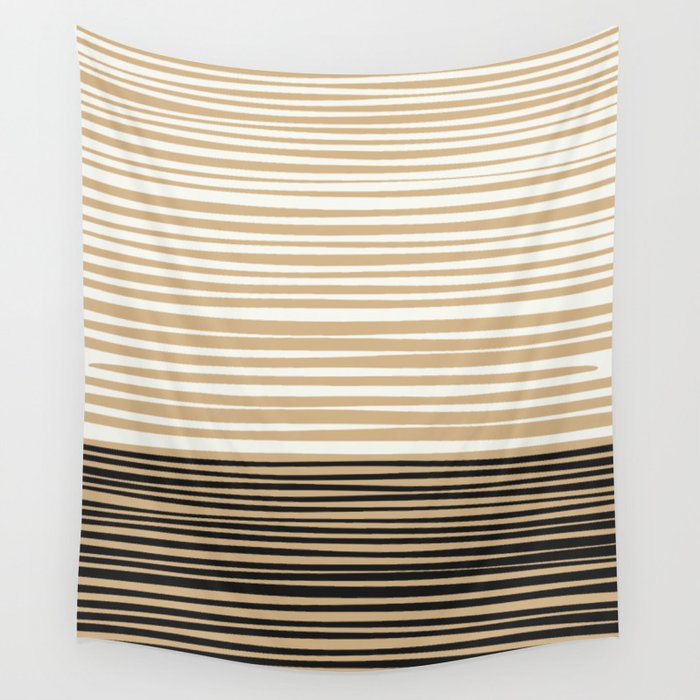 Natural Stripes Modern Minimalist Colour Block Pattern Black Oat Beige Cream Wall Tapestry