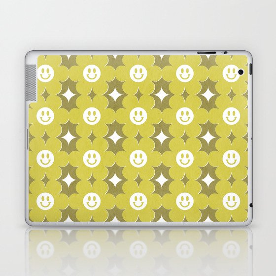 Retro happy smiley blooms pattern  # golden honey ginger Laptop & iPad Skin