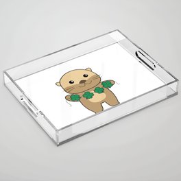 Otter With Shamrocks Cute Animals For Luck Acrylic Tray