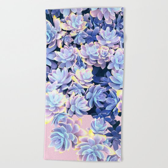 Cactus Fall - Blue and Pink Beach Towel