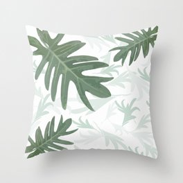 Trio Palm leaves green and white Autumn fall tropical pattern , society6 Throw Pillow