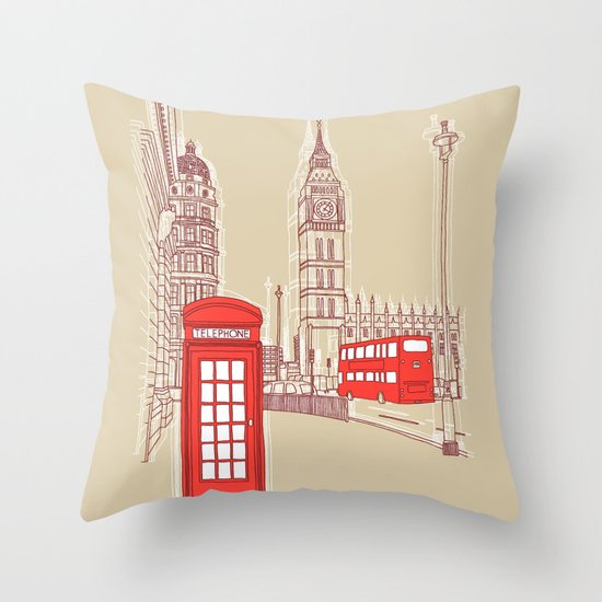 City Life // London Red Telephone Box Throw Pillow
