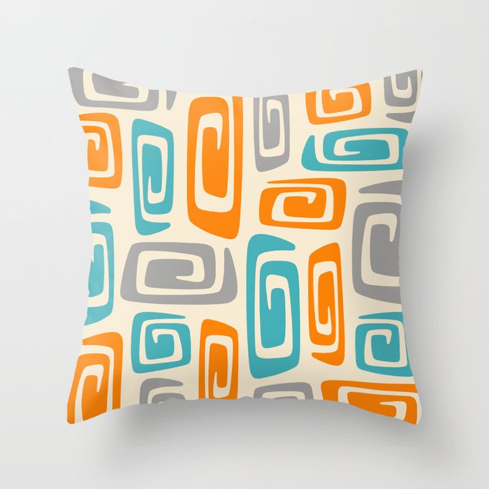 Mid Century Modern Cosmic Abstract 740 Orange Blue and Gray Throw Pillow