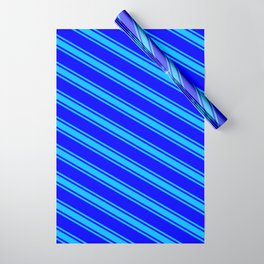 [ Thumbnail: Blue & Deep Sky Blue Colored Lines/Stripes Pattern Wrapping Paper ]