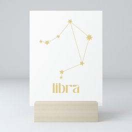 Libra Sign Star Constellation, Gold Minimalist Groovy Font, Zodiac Sign  Mini Art Print