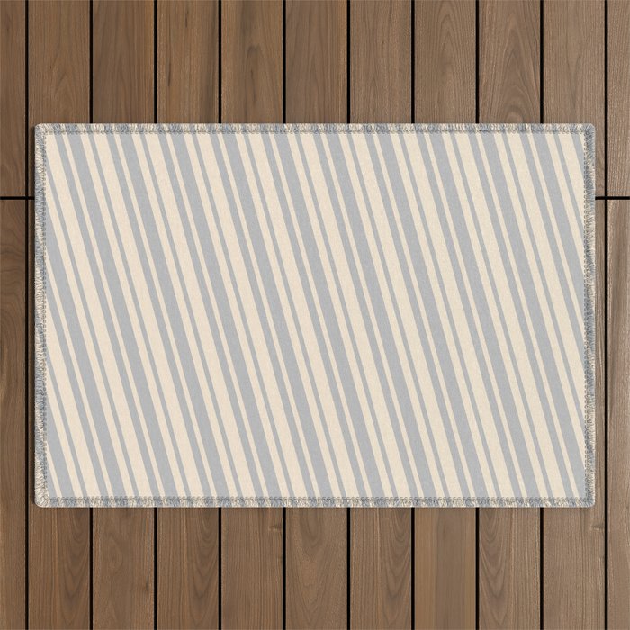 Beige and Grey Colored Striped/Lined Pattern Outdoor Rug