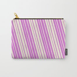 [ Thumbnail: Orchid & Beige Colored Lined/Striped Pattern Carry-All Pouch ]
