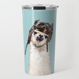 Cool Pilot Llama in Blue Travel Mug