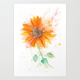 Whimsical Splatter Single Yellow Orange Sunflower Art Print