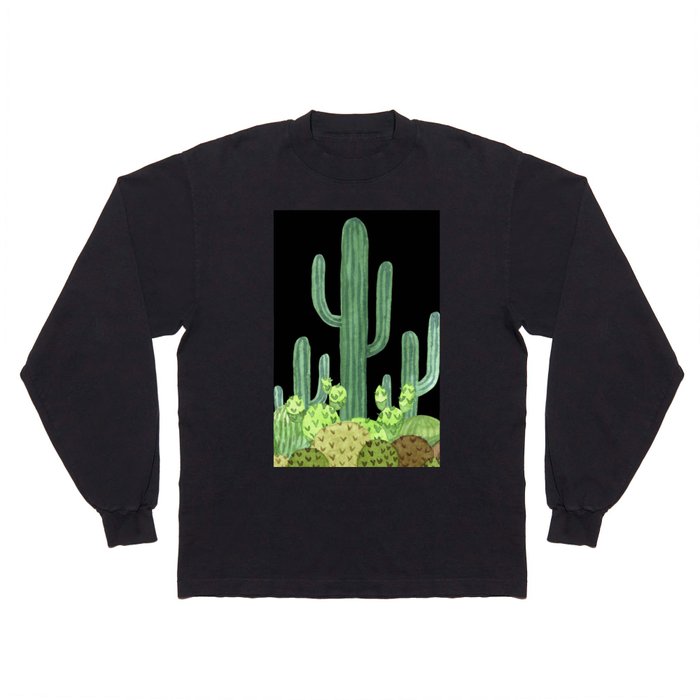Night Desert Prickly Cactus Bunch Long Sleeve T Shirt