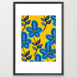 Blue Flowers and Yellow Pattern Framed Art Print
