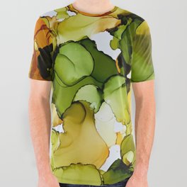 Falling, Abstract Painting in Green, Orange, and Yellow All Over Graphic Tee