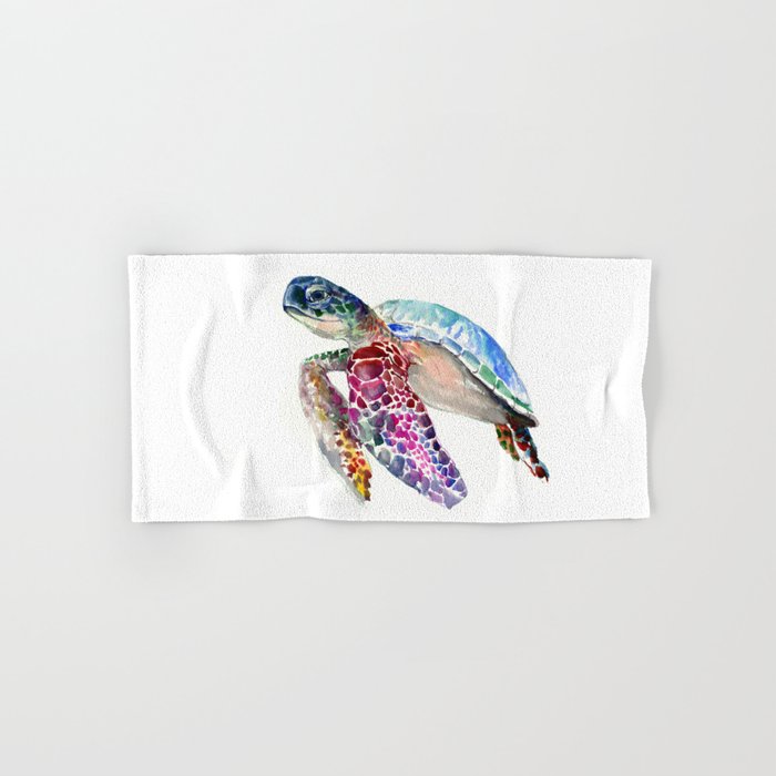 Sea Turtle, swimming turtle art, purple blue design animal art Hand & Bath Towel