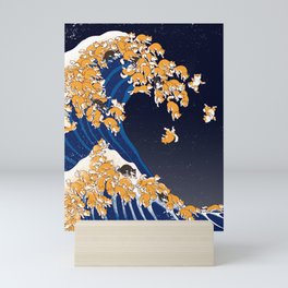 Shiba Inu The Great Wave in Night Mini Art Print