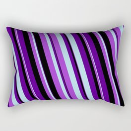 [ Thumbnail: Indigo, Light Blue, Dark Orchid & Black Colored Striped Pattern Rectangular Pillow ]