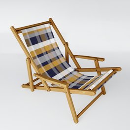Modern Retro Plaid in Mustard Yellow, White, Navy Blue, and Grey Sling Chair
