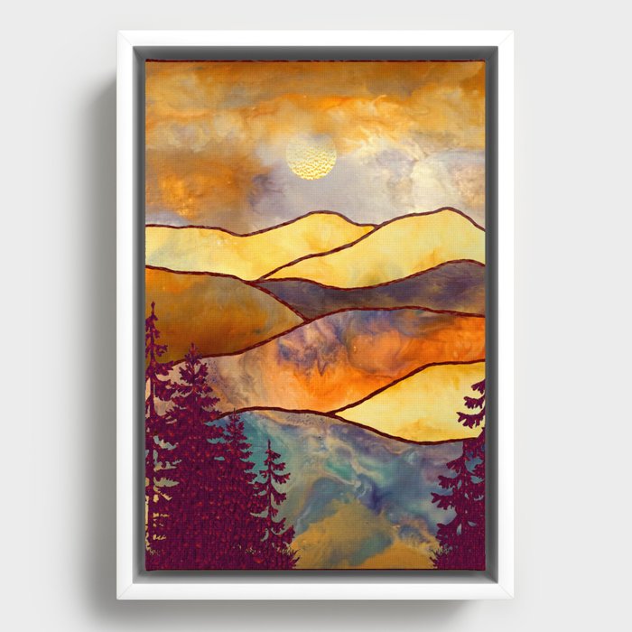 Mountains Landscape watercolor mixed media Framed Canvas