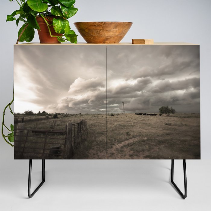 That Ol' Wind - Storm Clouds Advance Over Country Landscape on a Stormy Day in Oklahoma Credenza