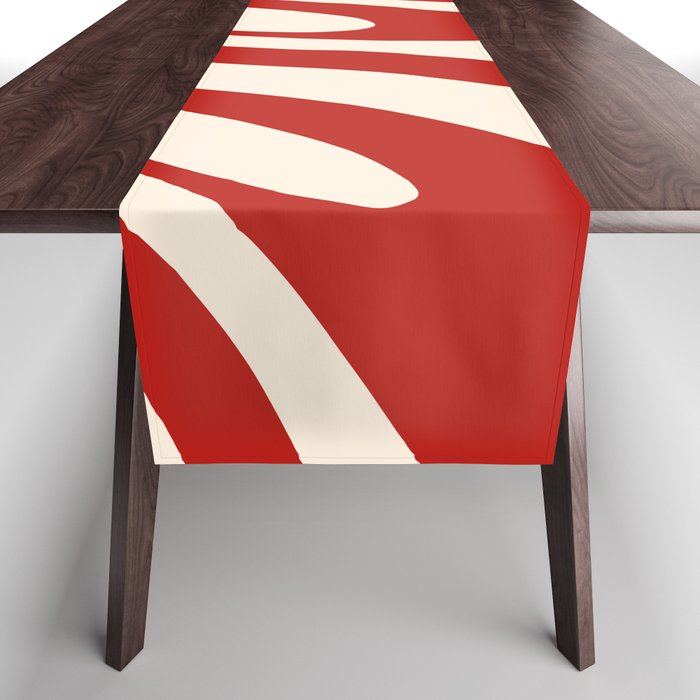 Wavy Loops Retro Abstract Pattern in Red and Almond Cream Table Runner