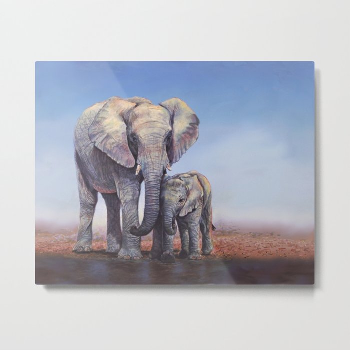 Elephants Mom Baby Metal Print