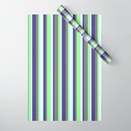 [ Thumbnail: Dark Slate Blue, Light Cyan, Green, and Gray Colored Lines/Stripes Pattern Wrapping Paper ]